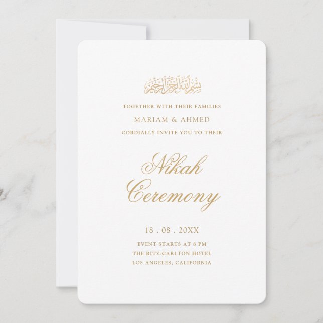 Minimal Modern Enkel Guld Script Nikah-ceremoni Inbjudningar (Framsida)