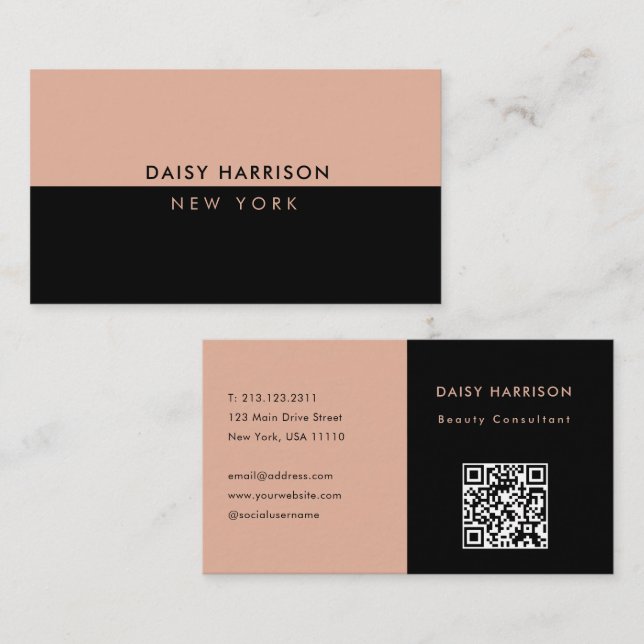 Minimal modern enkel QR-kod, svart och Rosa Visitkort (Fram/baksida)