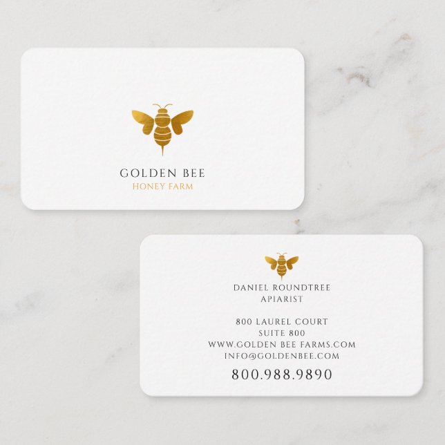 Minimal Modern Falsk Guld Bi Honungsbi Visitkort (Fram/baksida)