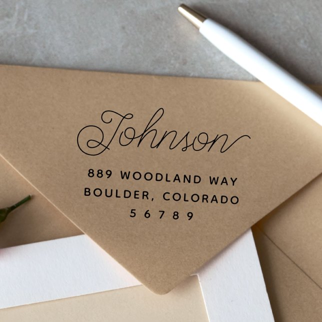 Minimal Modern Family Namn-Returadress Stämpel (Minimal Modern Family Name Return Address Rubber Stamp)