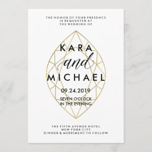 Minimal modern Faux Guld Geometric Diamond Bröllop Inbjudningar