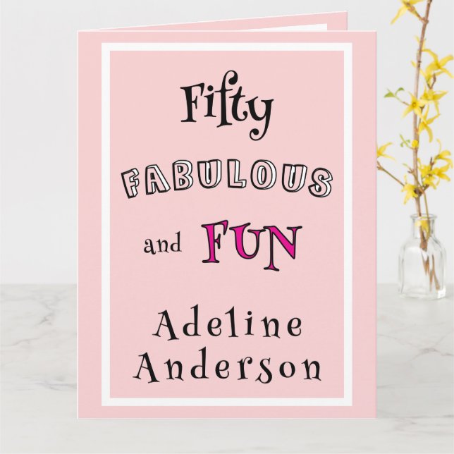 Minimal Modern Femtio Fantastisk Rosa 50-årsfest Kort (Gul blomma)