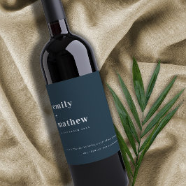 Minimal, modern, fet, blå typografi Bröllop Vinflaska Etikett