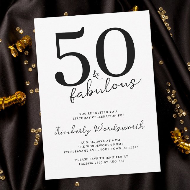 Minimal Modern Fifty and Fabulous 50th Birthday Inbjudningar (Skapare uppladdad)