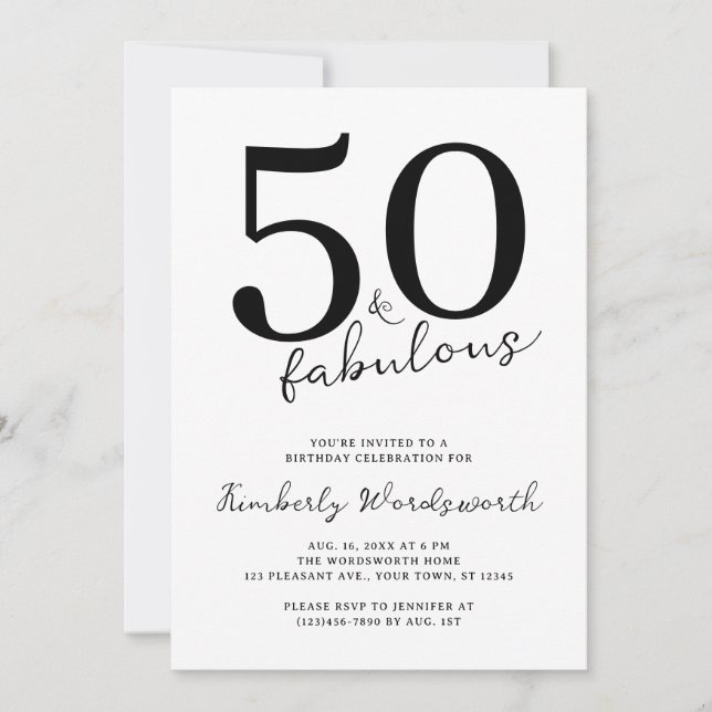 Minimal Modern Fifty and Fabulous 50th Birthday Inbjudningar (Framsida)