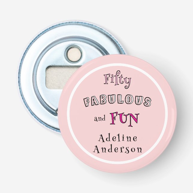 Minimal Modern Fifty Fabulous Fun Pink 50 Birthday Flasköppnare (Framsidan)