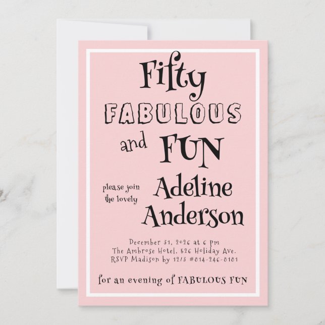 Minimal Modern Fifty Fabulous Fun Pink 50 Birthday Inbjudningar (Framsida)