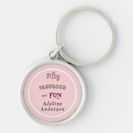 Minimal Modern Fifty Fabulous Fun Pink 50 Birthday Rund Silverfärgad Nyckelring