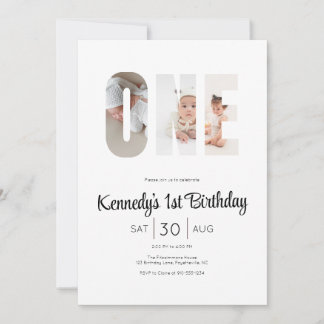 Minimal Modern First Birthday Photo Party  Inbjudningar
