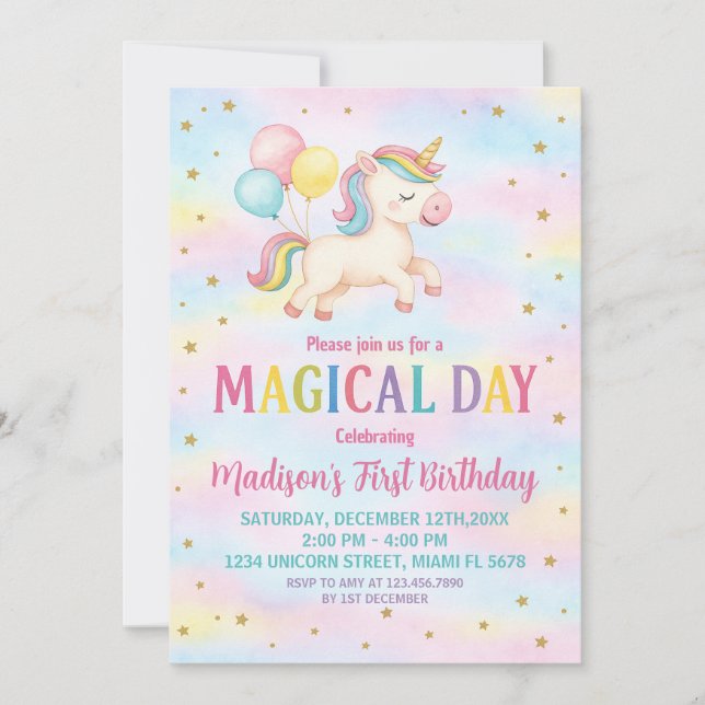 Minimal Modern födelsedagsinbjudan till Unicorn Inbjudningar (Framsida)