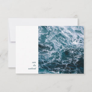 Minimal modern foto Blue Ocean Bröllop Helg Spara Datumet