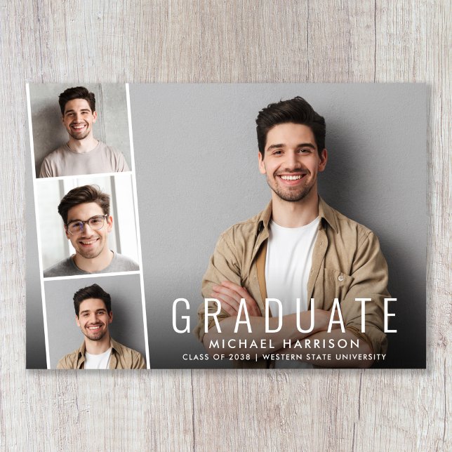 Minimal modern fotostripp Studenten Meddelande (Share the pride and excitement of your grad's achievement with friends and family near and far)