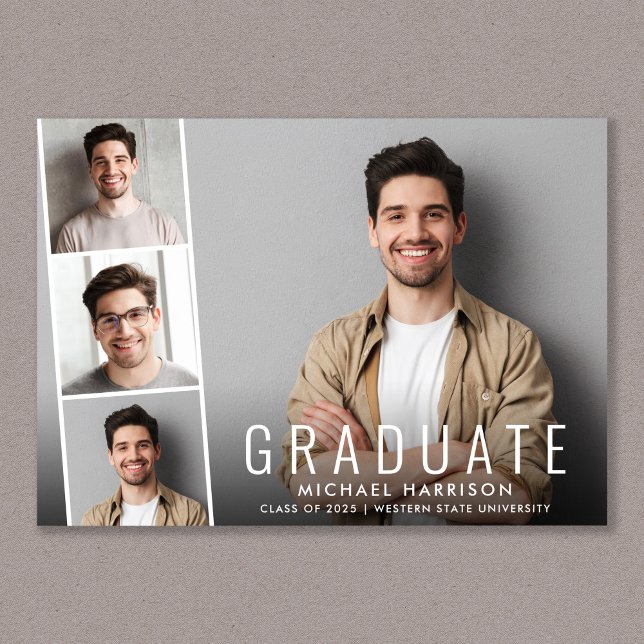 Minimal modern fotostripp Studenten Meddelande (Share the pride and excitement of your grad's achievement with friends and family near and far)