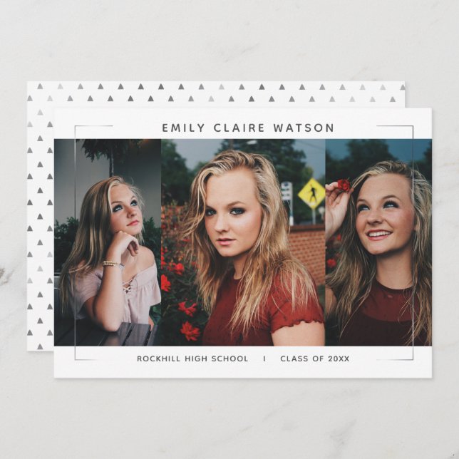 Minimal Modern Framed Photo Collage Grad Party Inbjudningar (Fram/baksida)