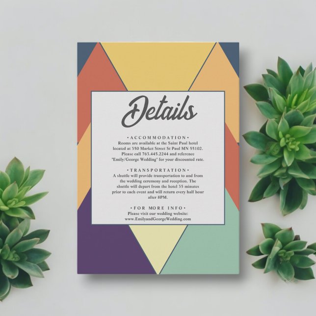 Minimal modern geometrisk färgfull Snyggt Bröllop Tilläggskort (Skapare uppladdad)