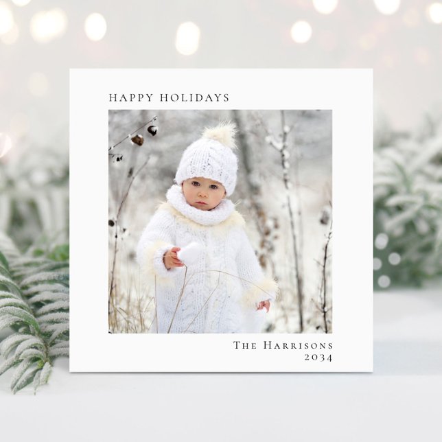 Minimal Modern Glad helg jul 2-foto Julkort (Share the love and warmth of the season with your personalized photo Christmas card)