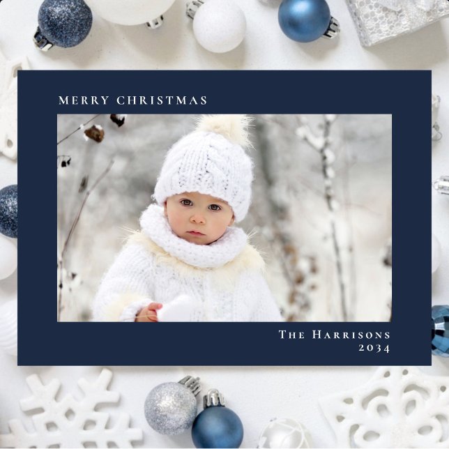 Minimal modern God jul-fotoblå Julkort (Share the love and warmth of the season with your personalized photo Christmas card)