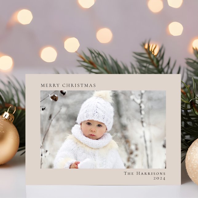 Minimal modern God jul-fototaupe Julkort (Share the love and warmth of the season with your personalized photo Christmas card)