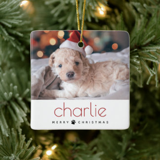 Minimal Modern God jul Pet Hund Photo Julgransprydnad Keramik