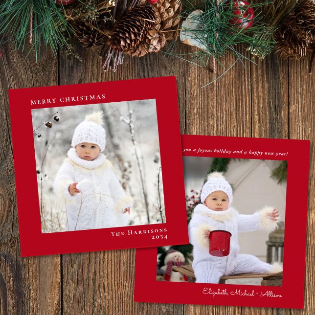 Minimal Modern God jul Photo Red Julkort (Share the love and warmth of the season with your personalized photo Christmas card)