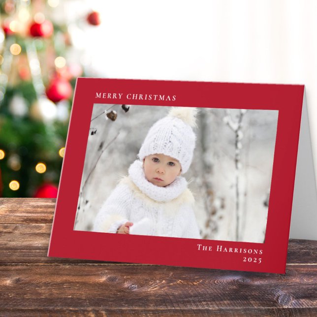 Minimal Modern God jul Red Photo Helgkort (Share the love and warmth of the season with your personalized photo Christmas card)