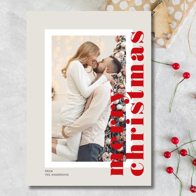 Minimal Modern God jul-skriptfoto Julkort (Minimal Modern Merry Christmas Script Photo Holiday Card)