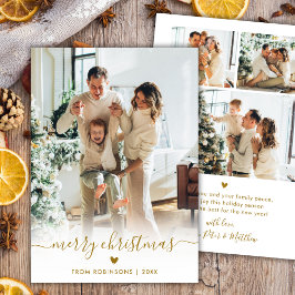 Minimal Modern Gold Script 4 Photo Merry Christmas Julkort