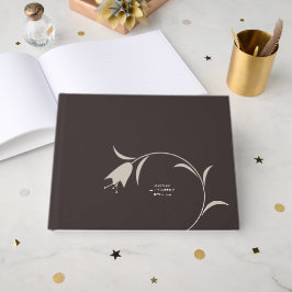 Minimal Modern Gråbeige & Espresso Blommig Bröllop Gästböcker
