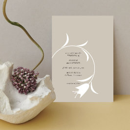 Minimal Modern Gråbeige & Espresso Blommig Bröllop Inbjudningar