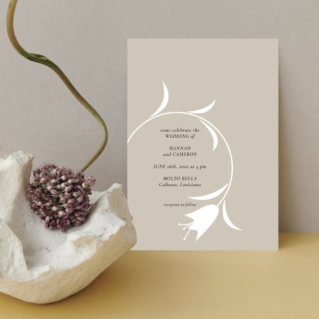 Minimal Modern Gråbeige & Espresso Blommig Bröllop Inbjudningar (Skapare uppladdad)