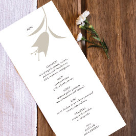 Minimal Modern Gråbeige & Espresso Blommig Bröllop Meny