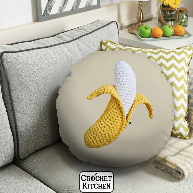 Minimal Modern Grandmacore Cute Crochet Banana Rund Kudde (Skapare uppladdad)