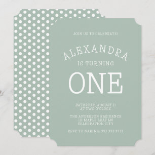 Minimal modern Grönt-polka första födelsedag Inbjudningar