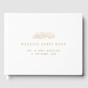 Minimal Modern Guld Arabisk Skrift Muslimsk Bröllo Gästböcker