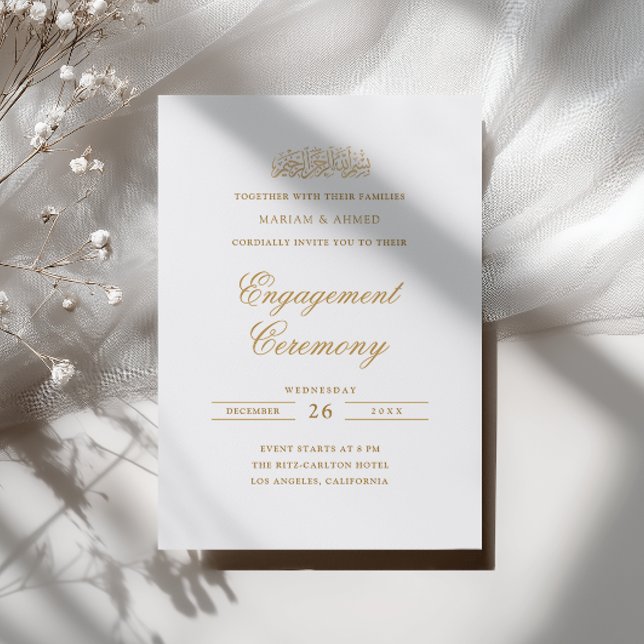 Minimal Modern Guld Kaligrafi Muslim Förlovning Inbjudningar (Skapare uppladdad)