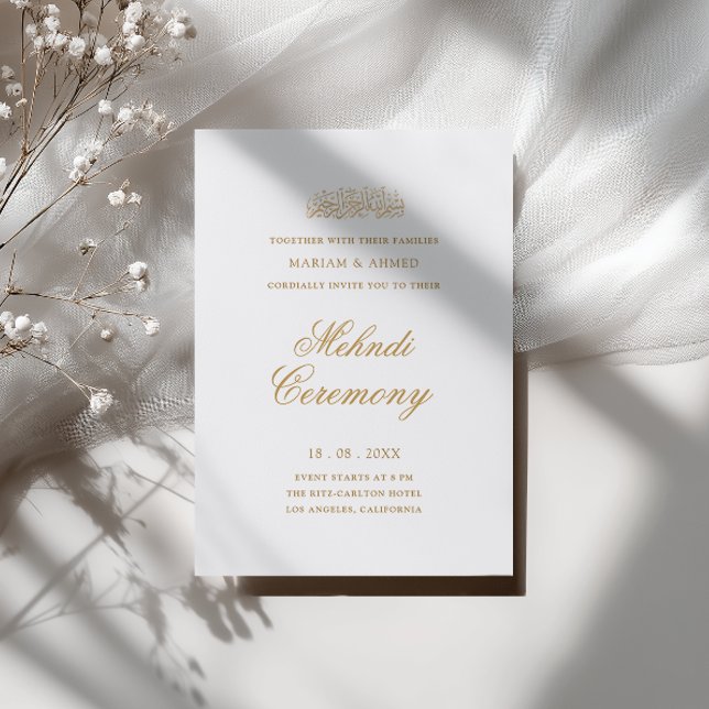 Minimal Modern Guld Script Henna Mehndi Ceremoni Inbjudningar (Skapare uppladdad)