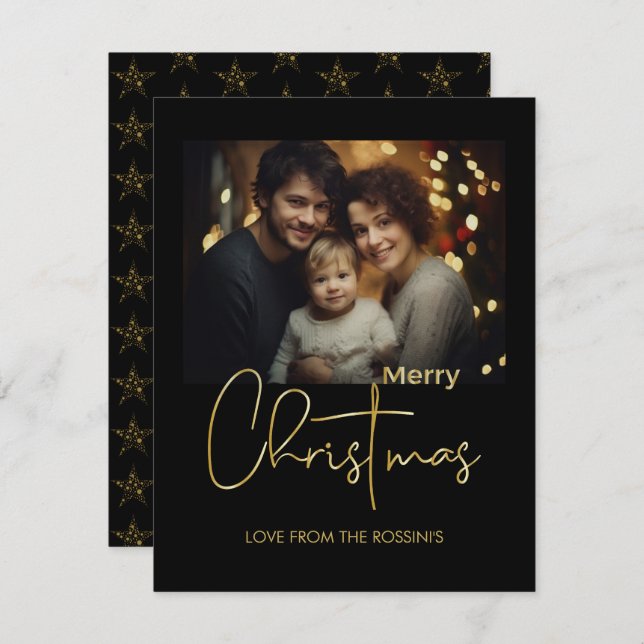 Minimal Modern Guld Skrift Foto Platt Julkort (Fram/baksida)