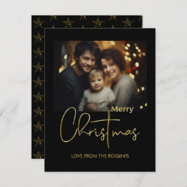 Minimal Modern Guld Skrift Foto Platt Julkort