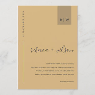 MINIMAL MODERN GULT OCHRE TYPOGRAFI BRÖLLOP INBJUDNINGAR
