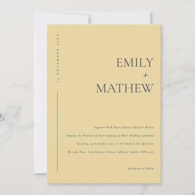 MINIMAL MODERN GULT OCHRE TYPOGRAFI BRÖLLOP INBJUDNINGAR (Framsida)