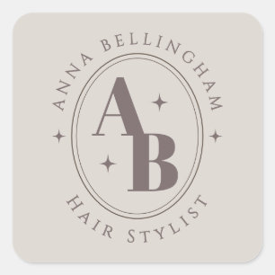 Minimal Modern Hair Stylist Namn Badge monogram Fyrkantigt Klistermärke
