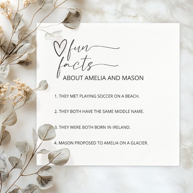Minimal Modern Handritad Hjärtformad Roligheter Br Pappersservett (Minimal Modern Hand Drawn Heart Fun Facts Wedding Napkins)