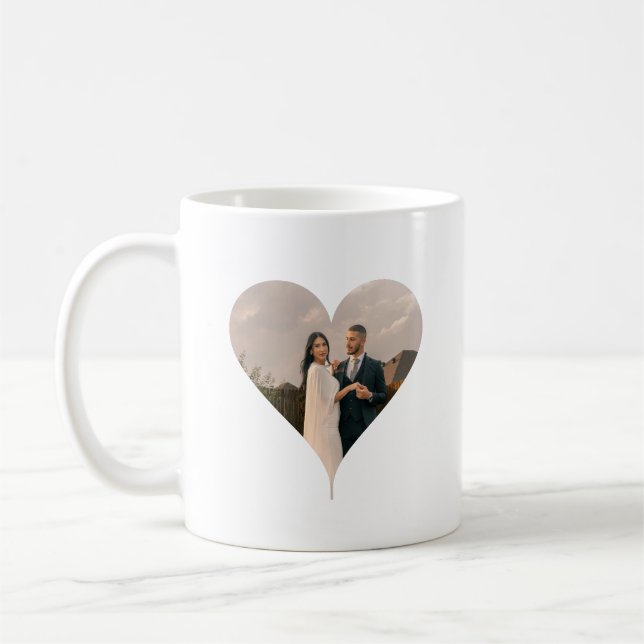 Minimal Modern Heart Photo Couple Gift Kaffemugg (Vänster)