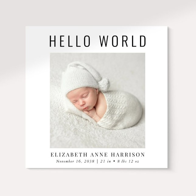 Minimal Modern Hej World Photo Birth Meddelande (Announce the arrival of your precious baby in a way that is as beautiful and unique as they are)