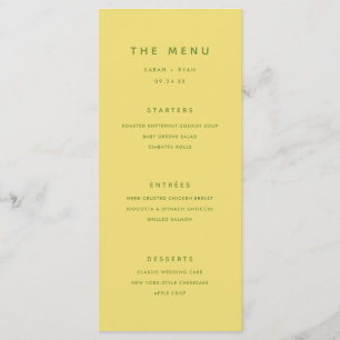 Minimal Modern Lemon Gul Bröllop Meny