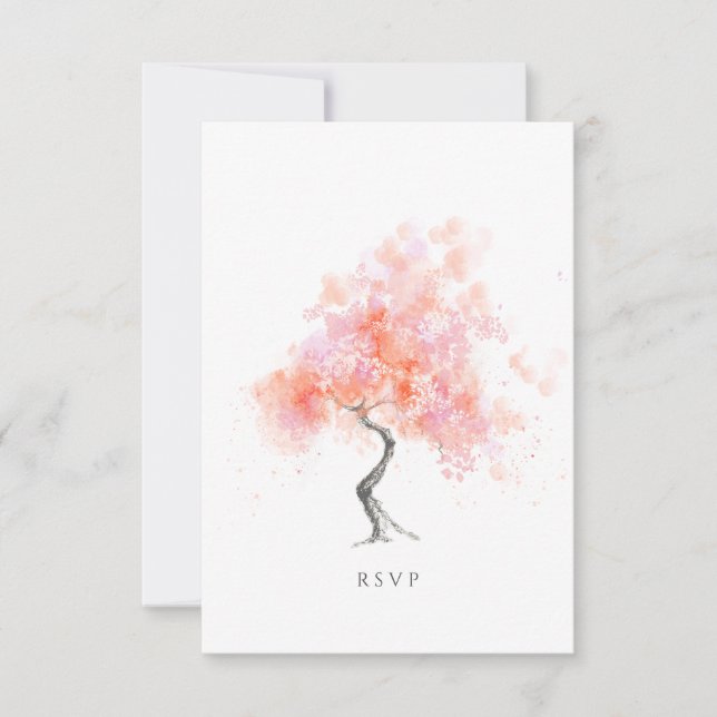 Minimal modern Ljus rosa vattenfärg Träd OSA Kort (Framsida)