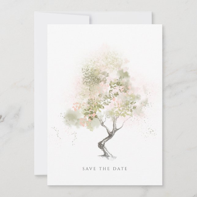 Minimal modern Ljust grönt vattenfärg i Träd Spara Datumet (Framsida)