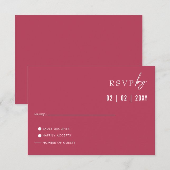 Minimal modern Magenta Bröllop med enkel Elegant OSA Kort (Fram/baksida)