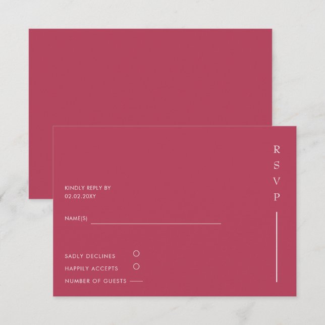 Minimal modern Magenta Bröllop med enkel Elegant OSA Kort (Fram/baksida)