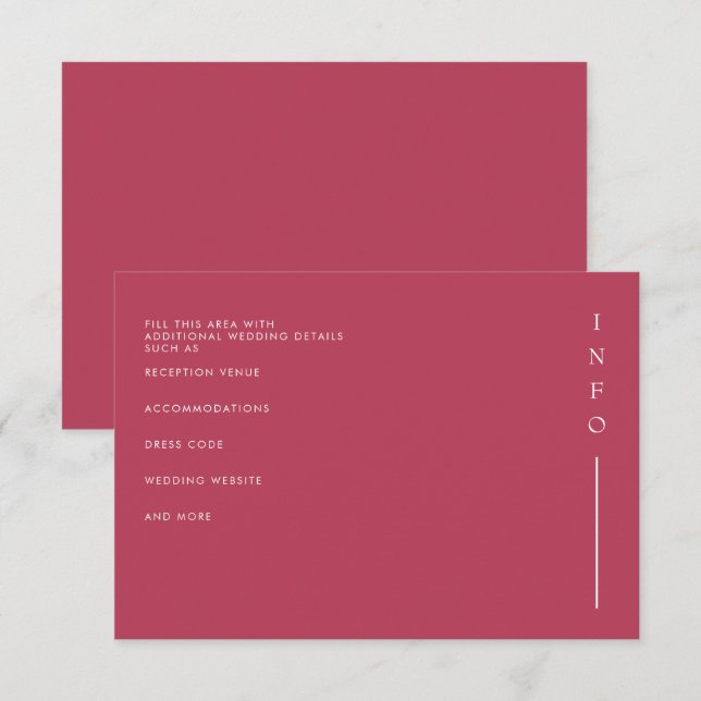 Minimal modern Magenta Bröllop med enkel Elegant Tilläggskort (Fram/baksida)